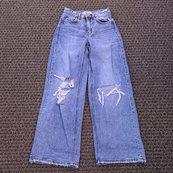 Flying Monkey Light Blue Distressed Wide Leg Jeans
